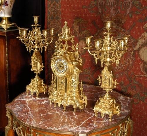 fig 2. Superb Antique French Gothic Clock Set ~ Lions Rampant.